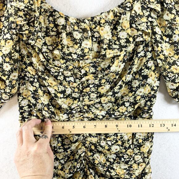 ASTR x Revolve Womens Sheer‎ Mesh Ruched Floral Dress Sz M Dark Cottage Romantic - Picture 11 of 16